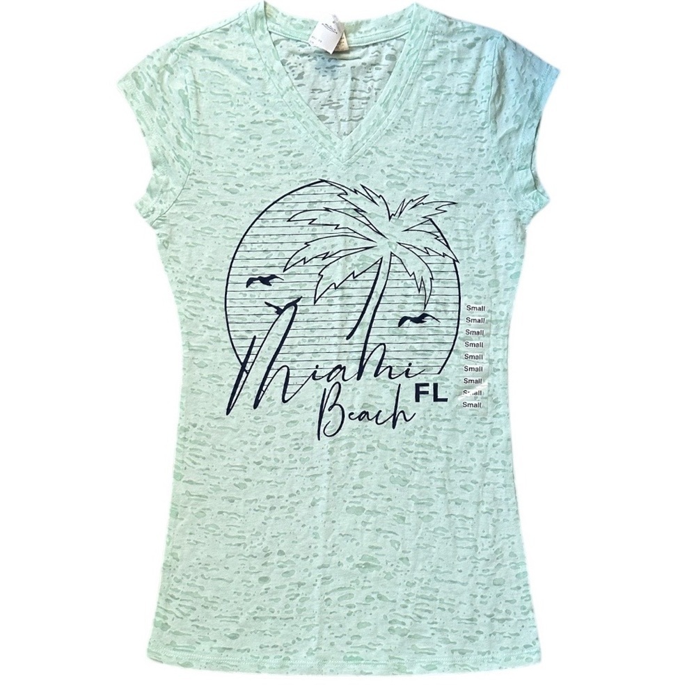 New Miami Beach Graphic T-Shirt Mint Green Graphic Tee Size Small